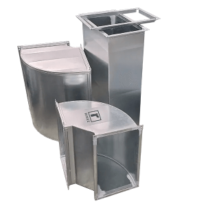 Drei Lüftungsformteile mit RINKE-Logo und Rahmen